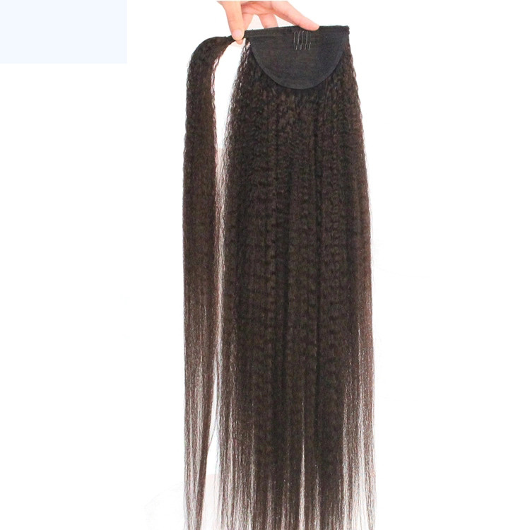 Long sleek straight ponytail hairstyle human hair drawstring pony tail hair piece double drawn 160g cuticle aligned hair