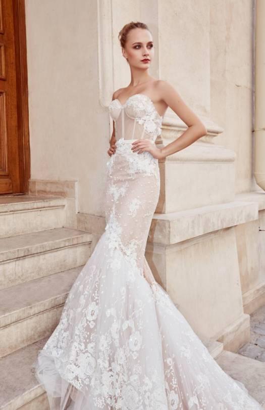Sweetheart Backless Mermaid Wedding Dress Appliqued Sweep Train Lace Bridal Gowns With Boning Illusion Wedding Dresses