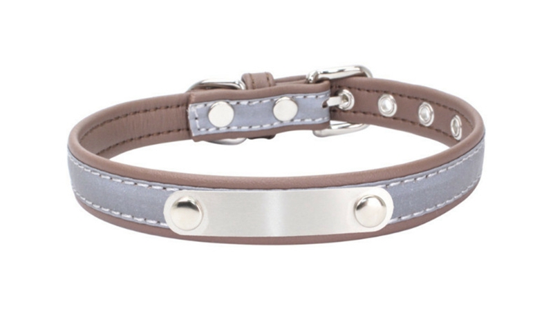 Personalized Stainless Steel Sheet Reflective ID Plate PU Leather Adjustable Collars Free Engraving Pet Dog Cat Collar 0113I