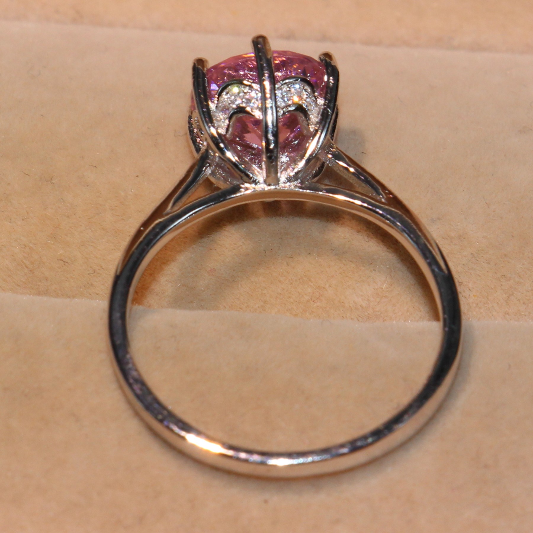 Size 5-10 Luxury Jewelry Solitaire 100% Real 925 Sterling Silver Round Cut Pink Sapphire CZ Diamond Gemstones Women Wedding Crown Ring