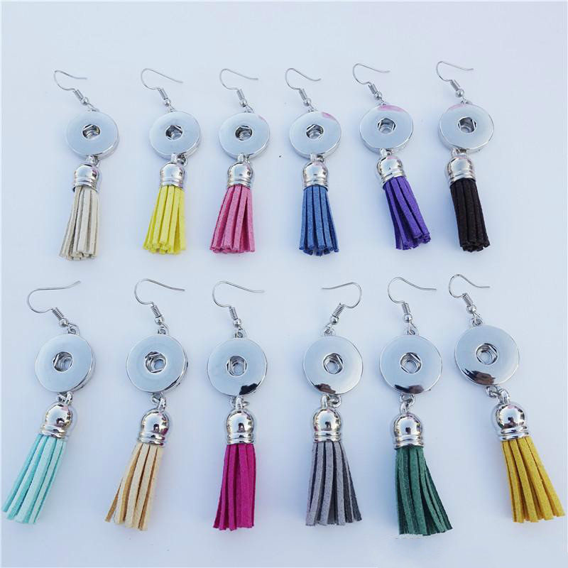 2018 hot sales girls woman Noosa Chunks Metal Ginger 18mm Snap Buttons Tassel Earrings Women Jewelry 12pairs/lot Mix Colors