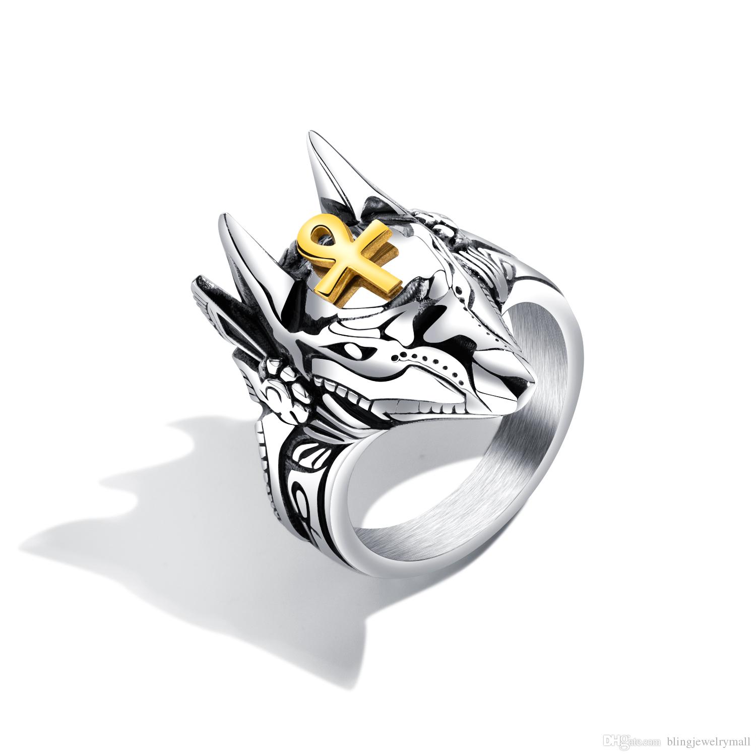 Punk Anubis Egyptian Cross Beast Ring For Men Stainless Steel Ankh Cross Design Motorcycle Finger Ring Cool Jewelry Gift GJ626
Punk Anubis Egyptian Cross Beast Ring For Men Stainless Steel Ankh Cross Design Motorcycle Finger Ring Cool Jewelry Gift GJ626