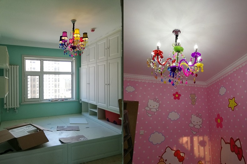 Hot Sale Crystal Chandelier Lamps 6/8/12/15/18 Ceiling Light Fixture Fabric Lampshade Multicolor Kids Room Art Decor Crystal Pendant Light