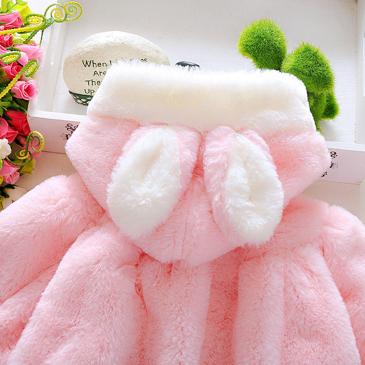 Cute Baby Toddler Girl Warm Winter 3D Ear Coat Snowsuits Jacket Cloak Clothes 0-3 Year