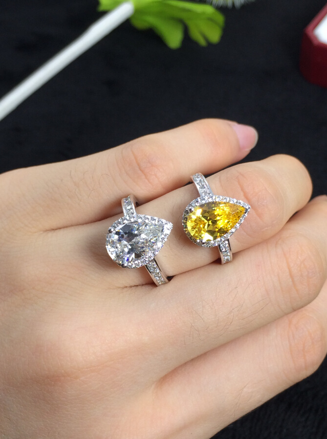 fashion Real 925 Sterling Silver Pear Ring for Women Fashion Drop Water CZ Stone Ring Jewelry N55