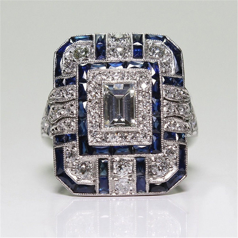 Fashion Wedding Gifts Women's Jewelry Charm Geometric Square White/Blue Zircon Ring Luxury Court Engagement Rings bague femme, Golden;silver
Fashion Wedding Gifts Women's Jewelry Charm Geometric Square White/Blue Zircon Ring Luxury Court Engagement Rings bague femme, Golden;silver