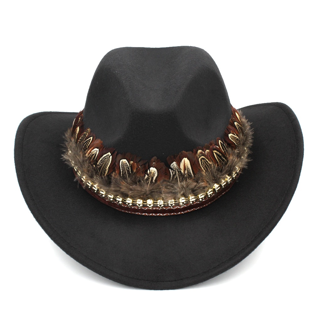 Fashion Men Women Wool Blend Western Cowboy Jazz Hat Wide Brim Sombrero Godfather Cap Church Caps Cowgirl Feather Band with Skull, Black
Fashion Men Women Wool Blend Western Cowboy Jazz Hat Wide Brim Sombrero Godfather Cap Church Caps Cowgirl Feather Band with Skull, Black