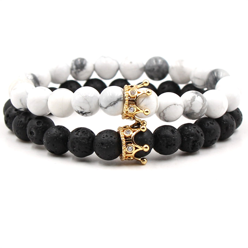 NEW Black White Stone Beads with Gold Silver Color Crown charm Bracelet For Women Men Bangles Jewelry pulsera DropShipping
NEW Black White Stone Beads with Gold Silver Color Crown charm Bracelet For Women Men Bangles Jewelry pulsera DropShipping