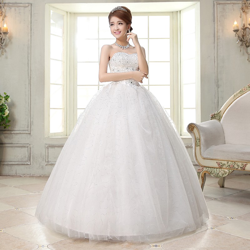 Costomize Real photo Wedding Dress 2018 Korean Style vestido de noivawhite wedding gown floor-length sequin wedding dress bride