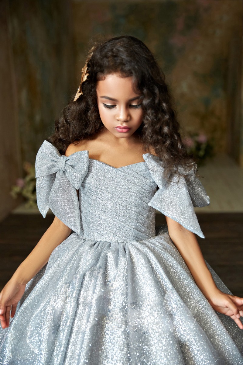 pentelei sequined pageant dresses off the shoulder pleats princess kids wer girls dress sier black birthday gowns