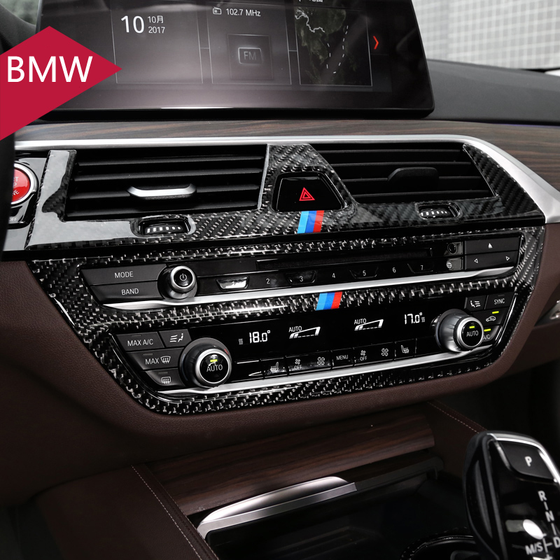 Carbon Fiber Interior Trim Air conditioning CD Control Panel Cover Trim Car Styling Stickers For BMW G30 5 Series Auto accessories