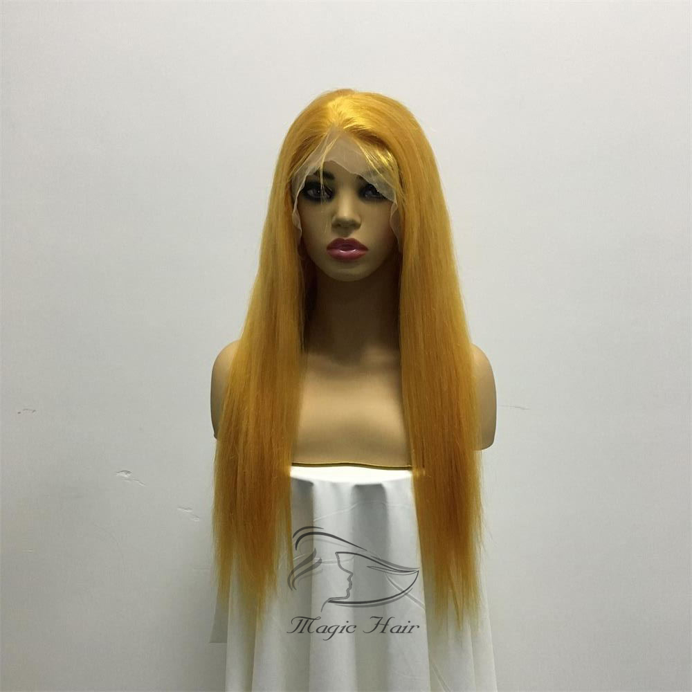 Full Lace Human Hair Wigs Yellow Color Silky Straight Brazilian Virgin Human Hair 150 Density Lace Front wig With Baby Hair Glueless