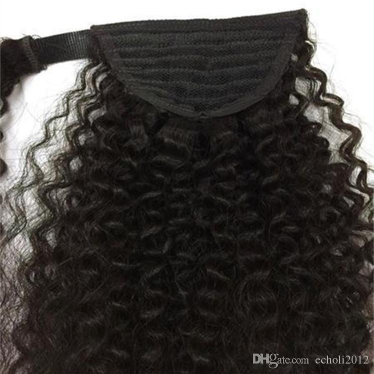 Side part Low Natural curly Human hair ponytail hairpiece Clip in Peruvian virgin drawstring ponytail women hair extension Easy Flawless