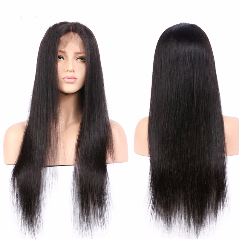 High Quality Free Shipping Natural Color Silk Straight Pre Plucked With Baby Hair Brazilian Full Lace Human Hair Wig For Women