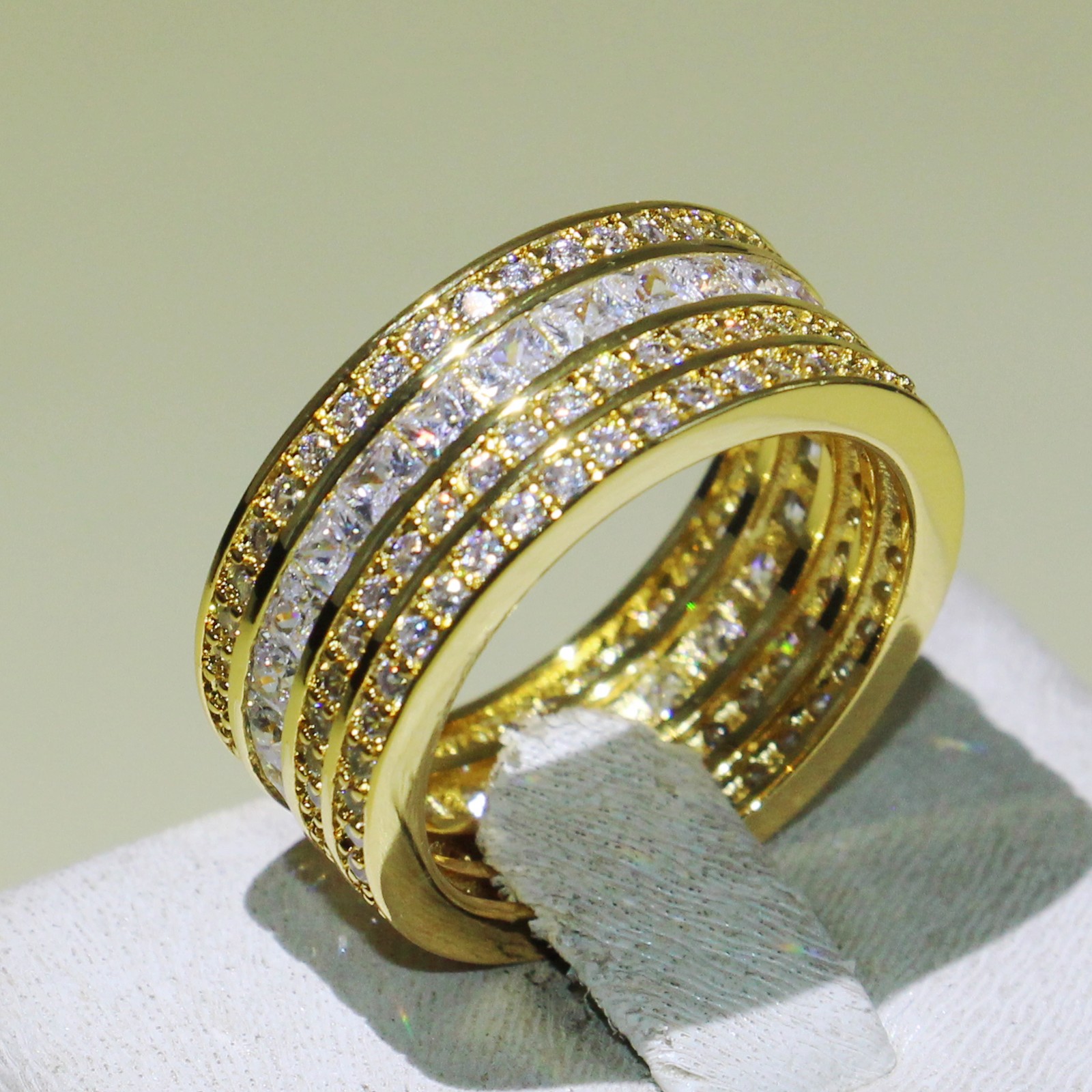 Choucong Classical Stunning Jewelry 925 Silver&Gold Fill Four Row 5A Cubic Zirconia Princess CZ Stack Engagement Band Ring For Women Gift