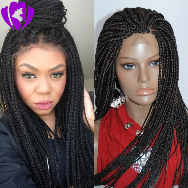 Long full density Black/brown Braided Wigs With Baby Hair heat resistant hair Micro Braids Synthetic Lace Front Wig For black Women