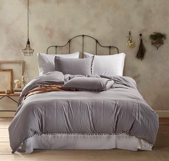 Solid Color Bedding Set with Tassel Brief Chic Style Sheet Duvet Cover Pillowcase Home Wedding Decoration