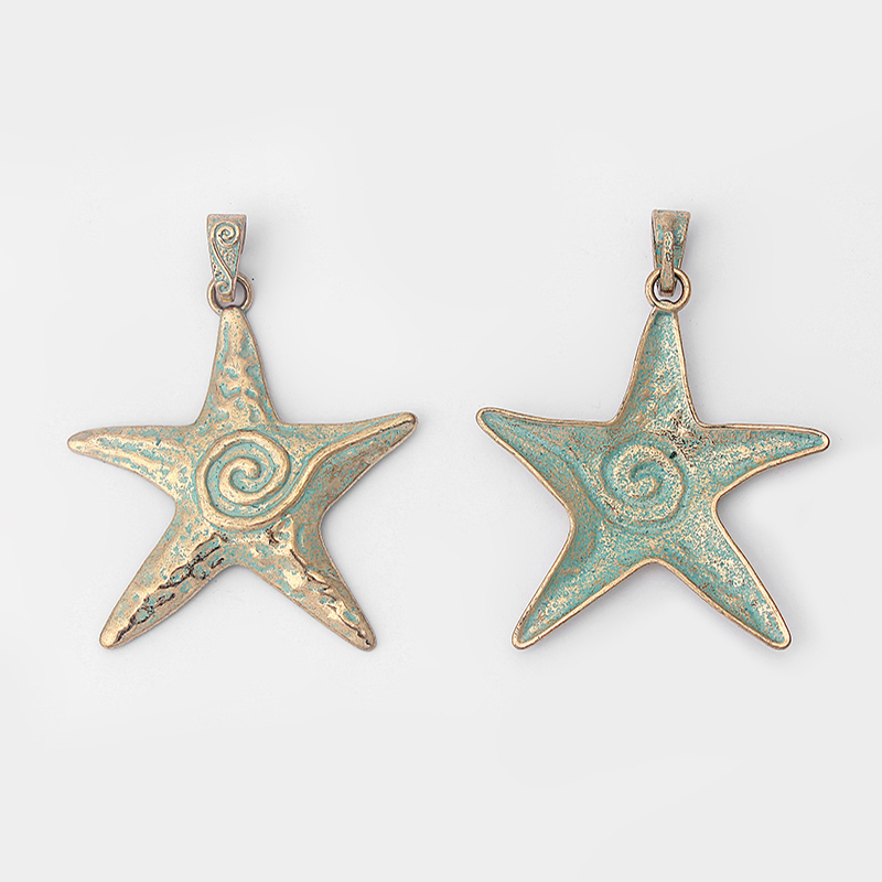 5pcs Large Antique Gold & Verdigris Patina Sprial Starfish Sea Star Pendants for Jewelry Making Findings 73x67mm