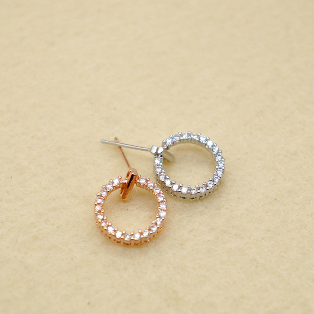 S925 Silver Earrings Full Austrian Rhinestone Crystal Circle Stud Earrings Jewelry Classic Fashion Women Girls Gift