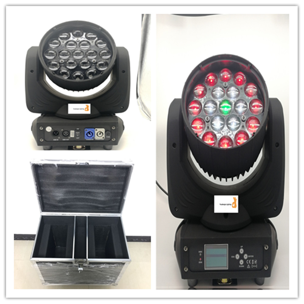 2 pieces with flightcase Disco led light 19x15w 4in1 RGBW 3 zone ring control led moving head zoom wash light