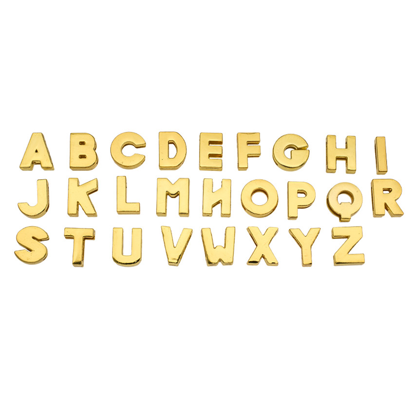130pcs 8mm English alphabet letters AZ gold plain slide letters DIY accessory fit pet collarwristband keychain