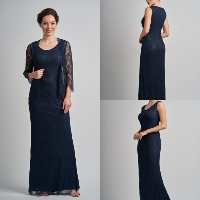 Elegant Two Pieces Mother of the Bride Dresses Lace Jewel Neck Sleeveless Long Plus Size Mothers Wedding Guest Dress with Jacket