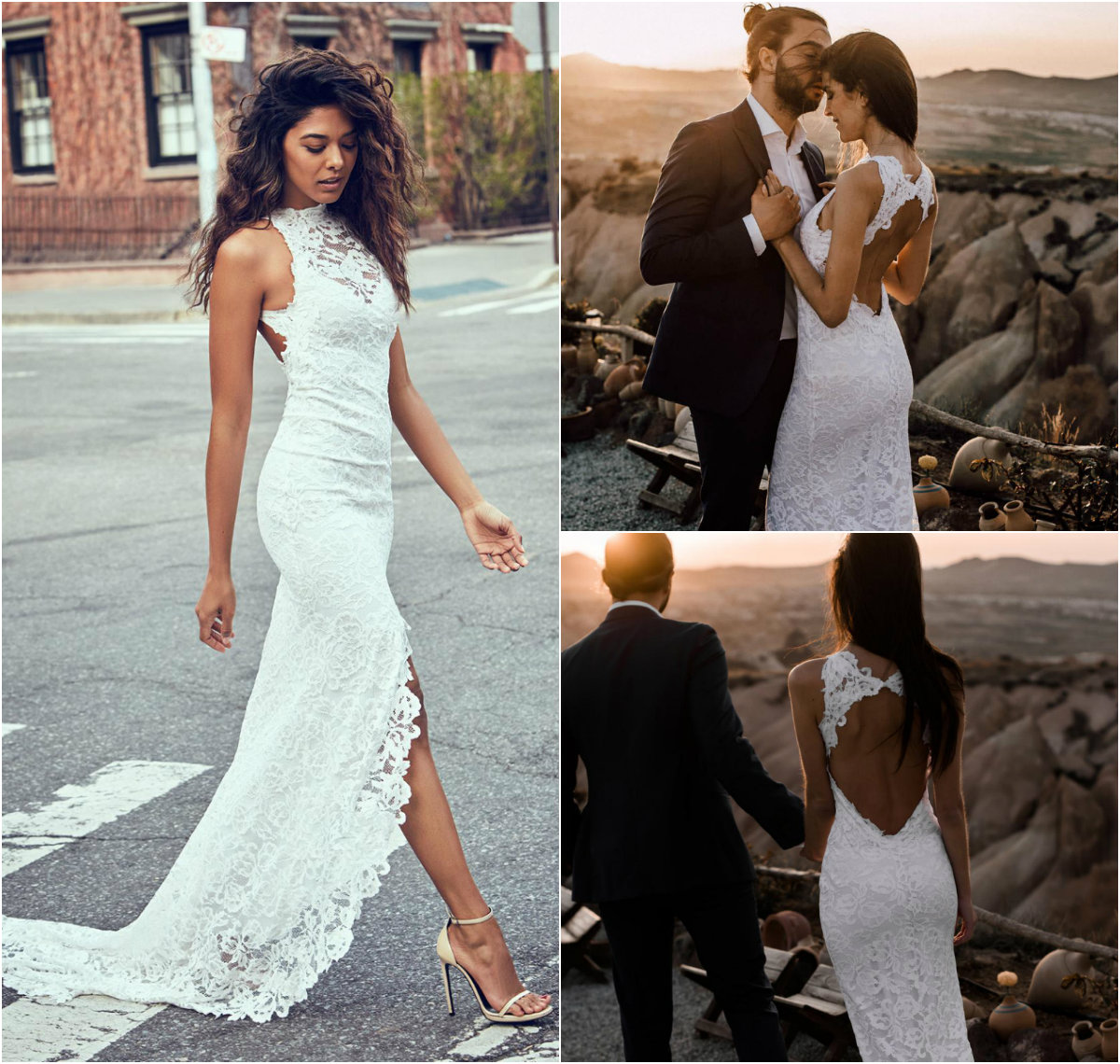 Lace Mermaid Wedding Dresses Jewel Neck Sweep Train Side Split Hollow Back Country Wedding Gowns Plus Size Bridal Gowns robes de mariée