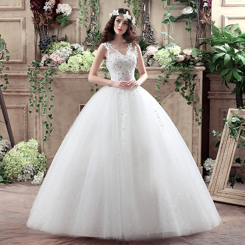 2018 New Arrive Korean Summer Fashionable Cheap Wedding Dress Crystal Plus Size Bridal Gowns Lace Up Dresses vestido de noiva