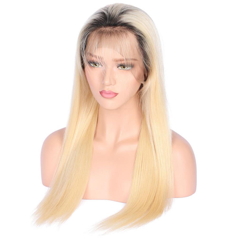 1bT#613 Glueless Full Lace Human Wig with Baby Hair Pre Plucked 150 Density Brazilian Remy Hair Ombre Blonde Human Hair Wigs