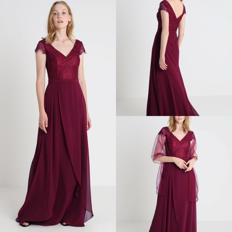 Dark Red Mother Of The Bride Dresses Custom Made Lace Sequins Beaded Chiffon Floor Length Mother Formal Dress Evening Prom Gowns