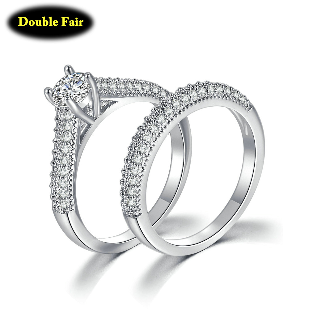 New Fashion Bridal Sets With Full Cubic Zirconia Rings For Women Engagement White/ Yellow Gold Color Jewelry Ring DZR001M
