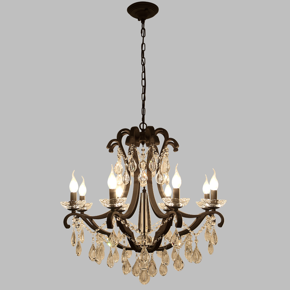 Vintage Iron Crystal Pendant Lights K9 Crystals Chandelier Light fixtures black for Living Room Bedroom Restaurant Porch