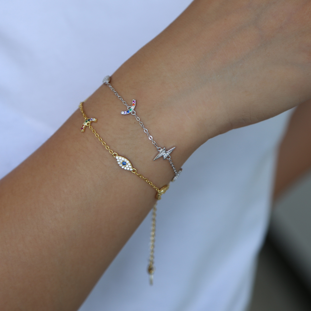 925 sterling silver cute lovely charm link chain bracelet for women rainbow moon star lucky eye dainty minimal charming bracelets