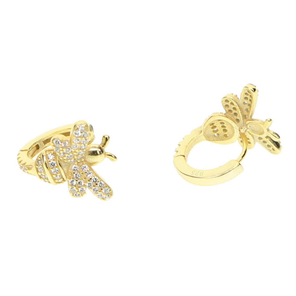 2 Styles Cute Insect Bee Micro Pave Cubic Zirconia Earrings Gold Color Women Studs Ear Cuff Earrings
