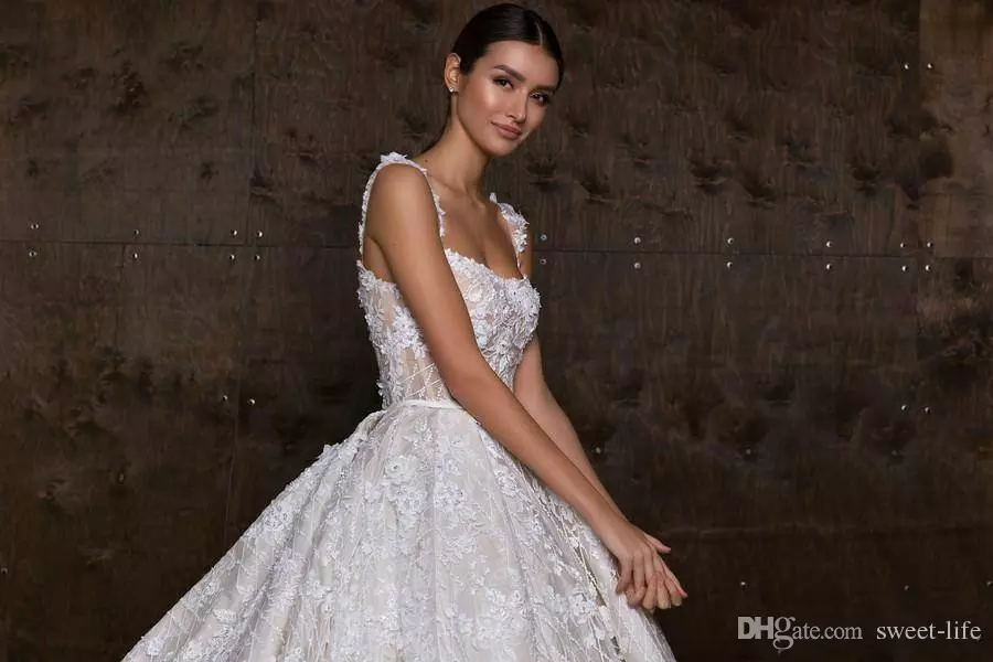 Gorgeous A Line Dresses Full Lace 3D Floral Appliqued Backless Beads Robe Marie Vestido De Novia Plus Size Wedding Dress 0505 0505