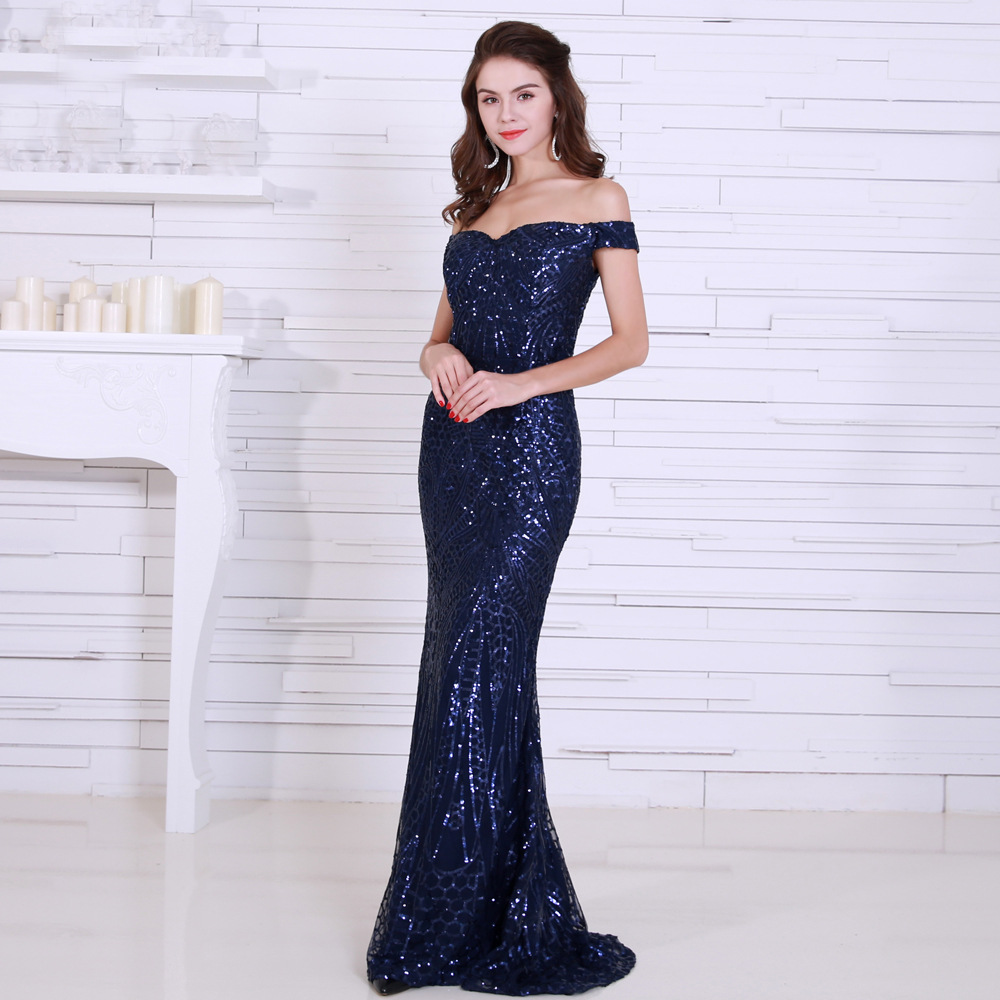 Sexy Off the Shoulder Mermaid Evening Prom Dresses Bling Gold Sequin Elegant Sequined Dresses Long Arabic Formal Gowns