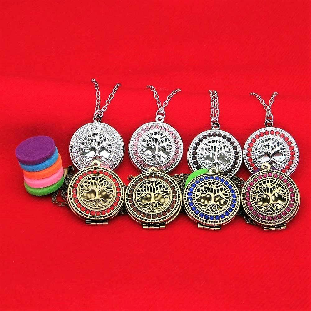 Crystal Tree Of Life Aromatherapy Essential Oil Diffuser Necklace Perfume Open Lockets Chains With Refill Pads Jewlery Women Drop Necklaces
