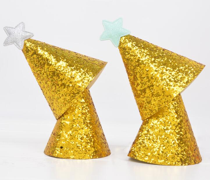 Golden Glitter Birthday Hat with Star Party Baby Shower Decor Headband Photo Props