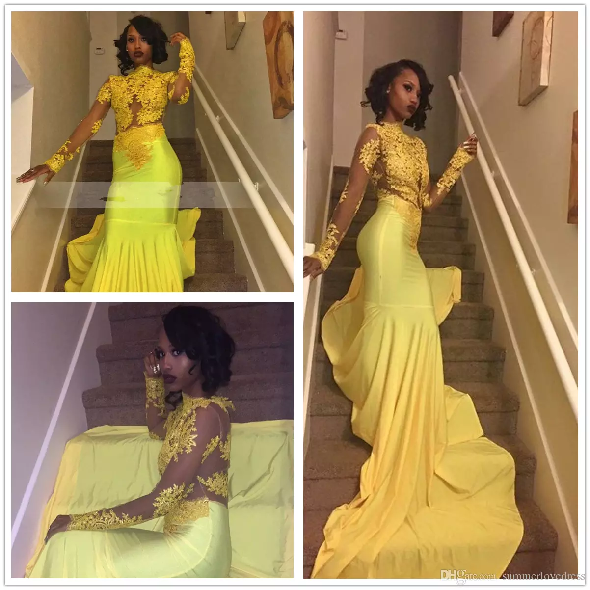 2023 Spring Summer Prom Dresses Mermaid Long Sleeve Yellow Lace Appliqued South Africa Sexy Evening Party Gown Custom Made Plus Size, Brown
2023 Spring Summer Prom Dresses Mermaid Long Sleeve Yellow Lace Appliqued South Africa Sexy Evening Party Gown Custom Made Plus Size, Brown