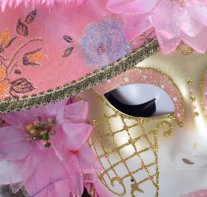 Elegant Venetian Masks with Feather Flower Hat Full Face Masquerade Party For Women Wedding Cosplay Props