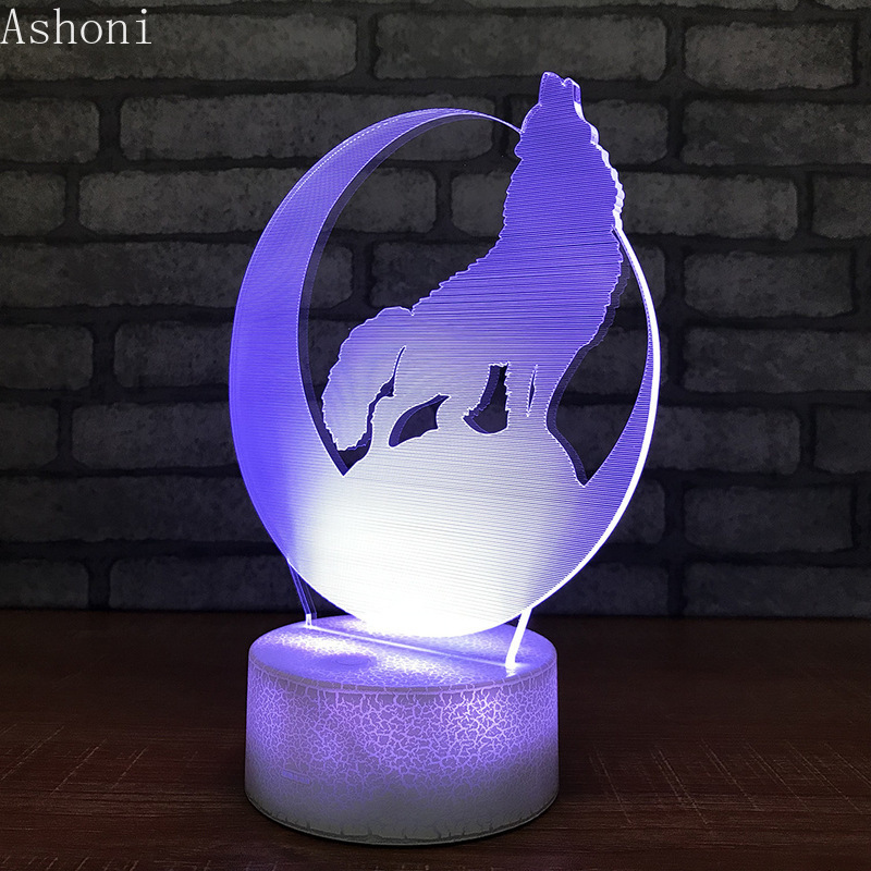 Wolf 3D Acrylic LED Night Light Touch 7 Color Change Desk Table Lamp Party Decorative Light