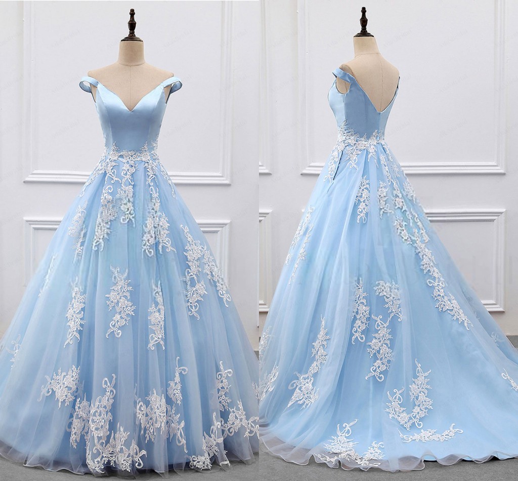 Actual Image Elegant Baby Blue With Ivory Lace Applique Dresses Evening Party Wear Off shoulder Sleeves Organza Formal Prom Gowns Long, White
Actual Image Elegant Baby Blue With Ivory Lace Applique Dresses Evening Party Wear Off shoulder Sleeves Organza Formal Prom Gowns Long, White