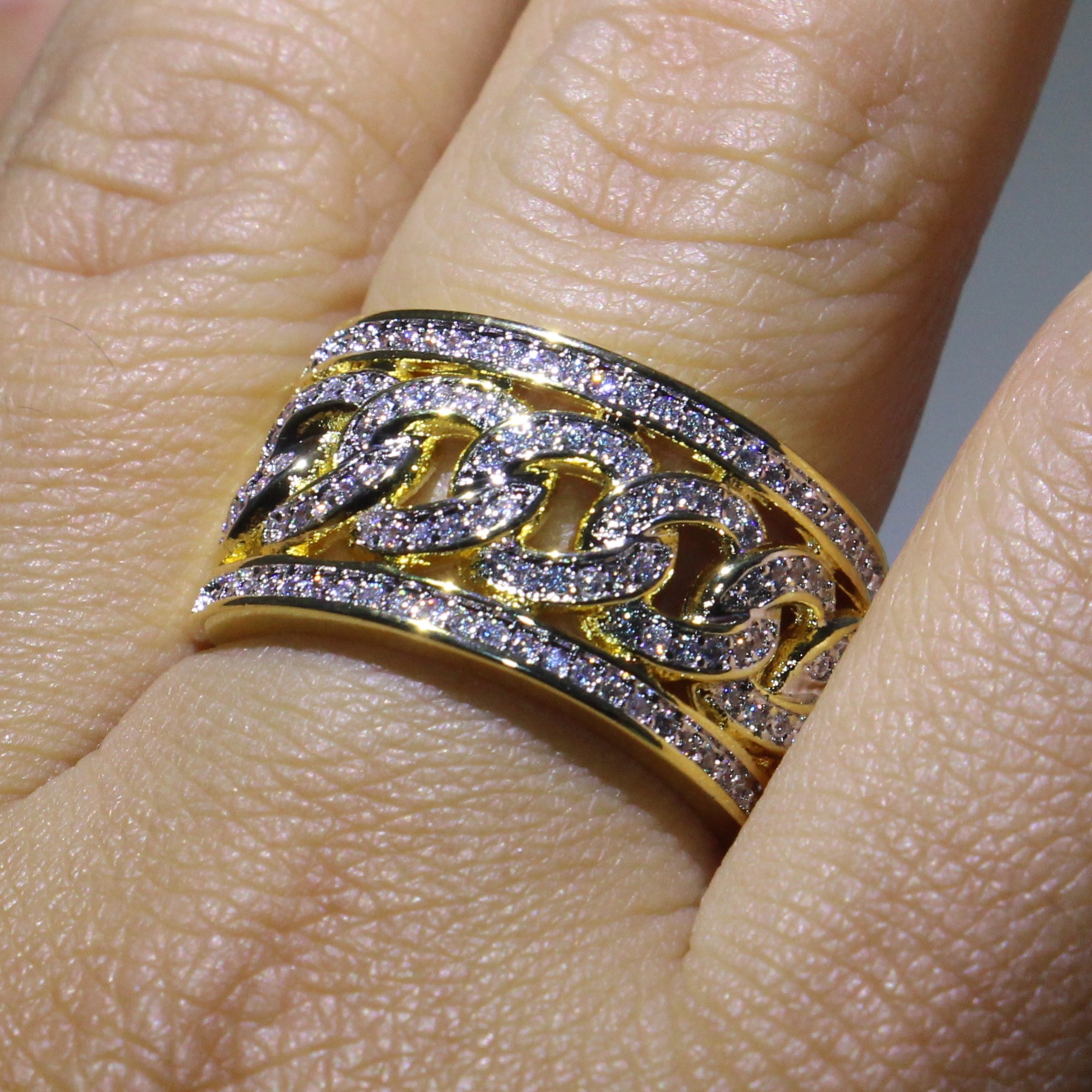 Sterg Sier & Gold Fill Pave White Sapphire CZ Dia Infinity Wide Ring - Sizes 5-10