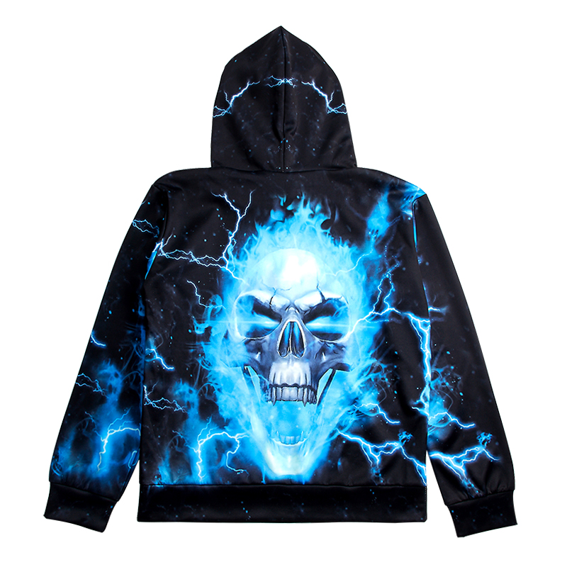 2018 Men Women Blue Flame Skeleton Skull Hoodies 3D Hoodie Hoody Pullover Sweatshirts Streetwear Tracksuit Plus EUR Size S-3XL