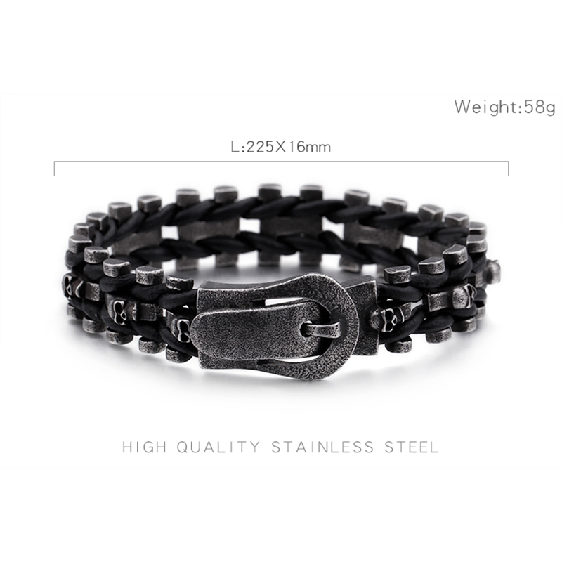 Classic Men's Punk Chain Bracelet  Skeleton Motif, Durable Stainless Steel, Vintage Silver Tone with Secure Buckle Closure