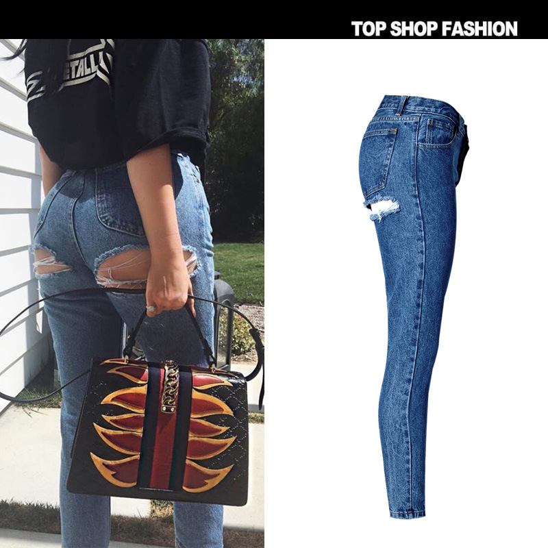 Women Slim High Waist Jeans Spring Summer Fashion Fit Skinny Long Back Holes Design Jeans Single Breasted Pencil Pants, Light blue
Women Slim High Waist Jeans Spring Summer Fashion Fit Skinny Long Back Holes Design Jeans Single Breasted Pencil Pants, Light blue