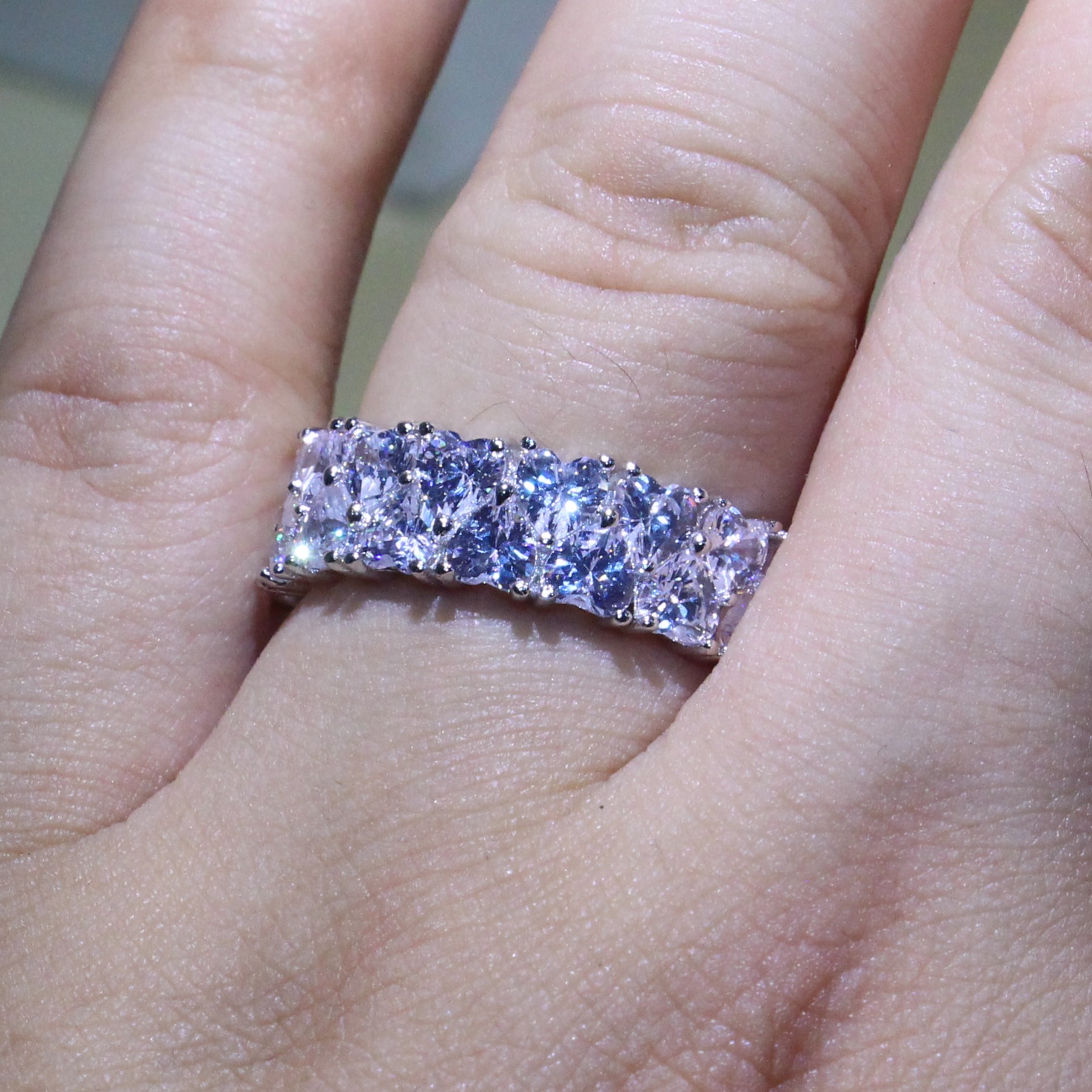 Size 5-10 Lots of Stock Luxury Jewelry 925 Sterling Silver Full Heat Shape 5A Cubic Zirconia Stack Party Women Wedding Band Ring for Lovers