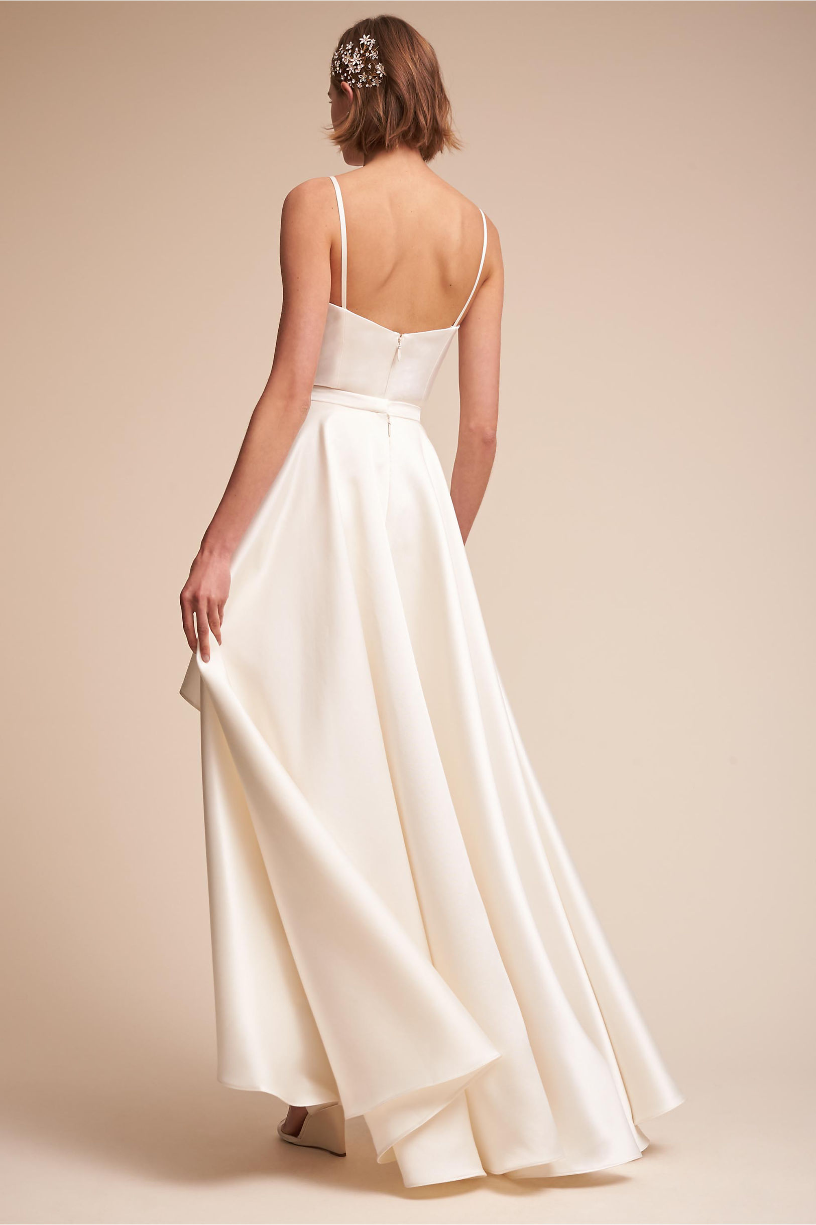 Bhldn Beach Wedding Dresses A Line Spaghetti Satin Belt Pearls Backless High Low Boho Bridal Gowns Floor Length Plus Size Wedding Dress