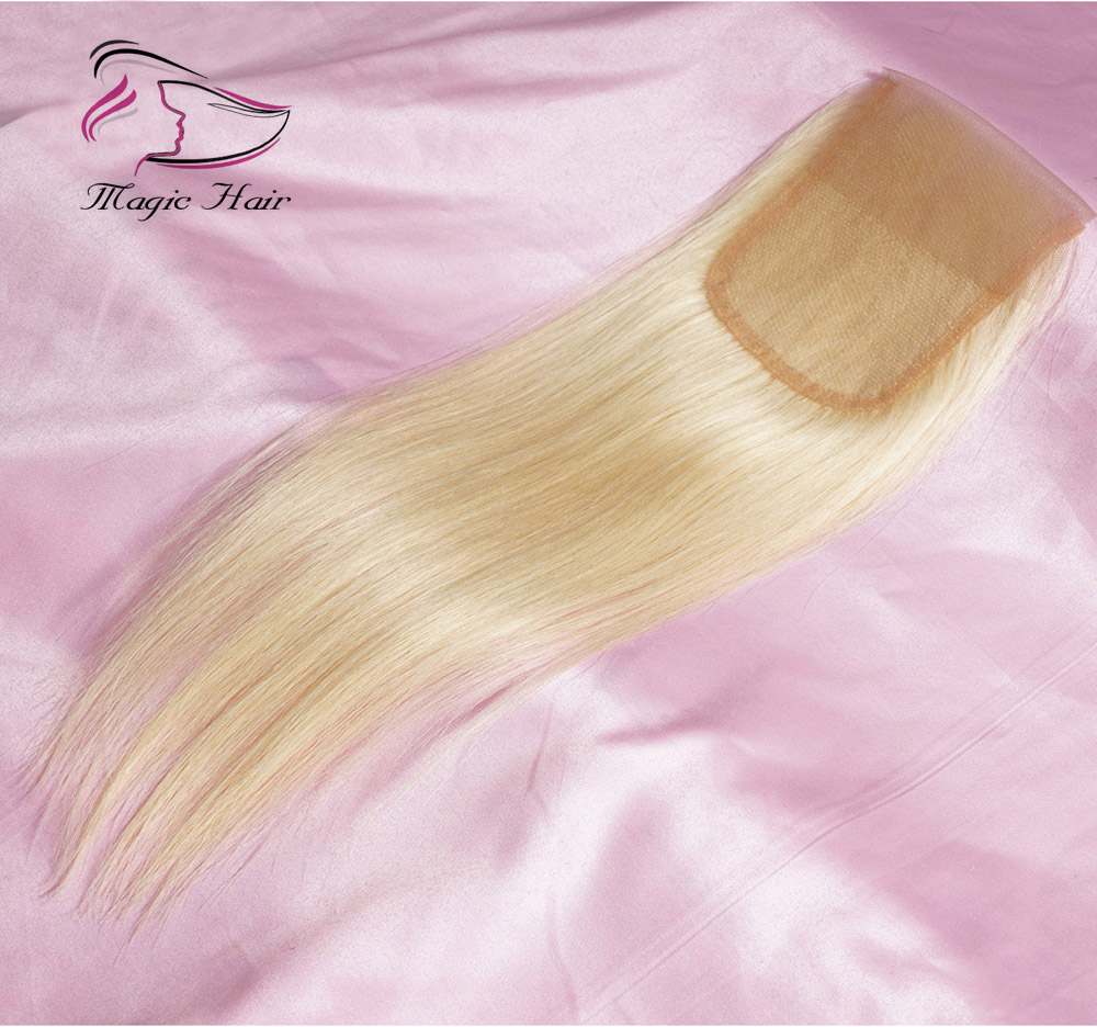Evermagic 8A 613 Blonde Lace Closure Malaysian Peruvian Brazilian Virgin Human Hair Silky Straight 4*4 Closure Human Hair Extensions