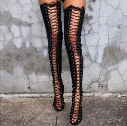 Hot Sexy Cut-Outs Thigh High Boots Lace Up Over-The-Knee Boots Woman Kim Kardashian Style High Heels Long Gladiator Sandals, Black
Hot Sexy Cut-Outs Thigh High Boots Lace Up Over-The-Knee Boots Woman Kim Kardashian Style High Heels Long Gladiator Sandals, Black